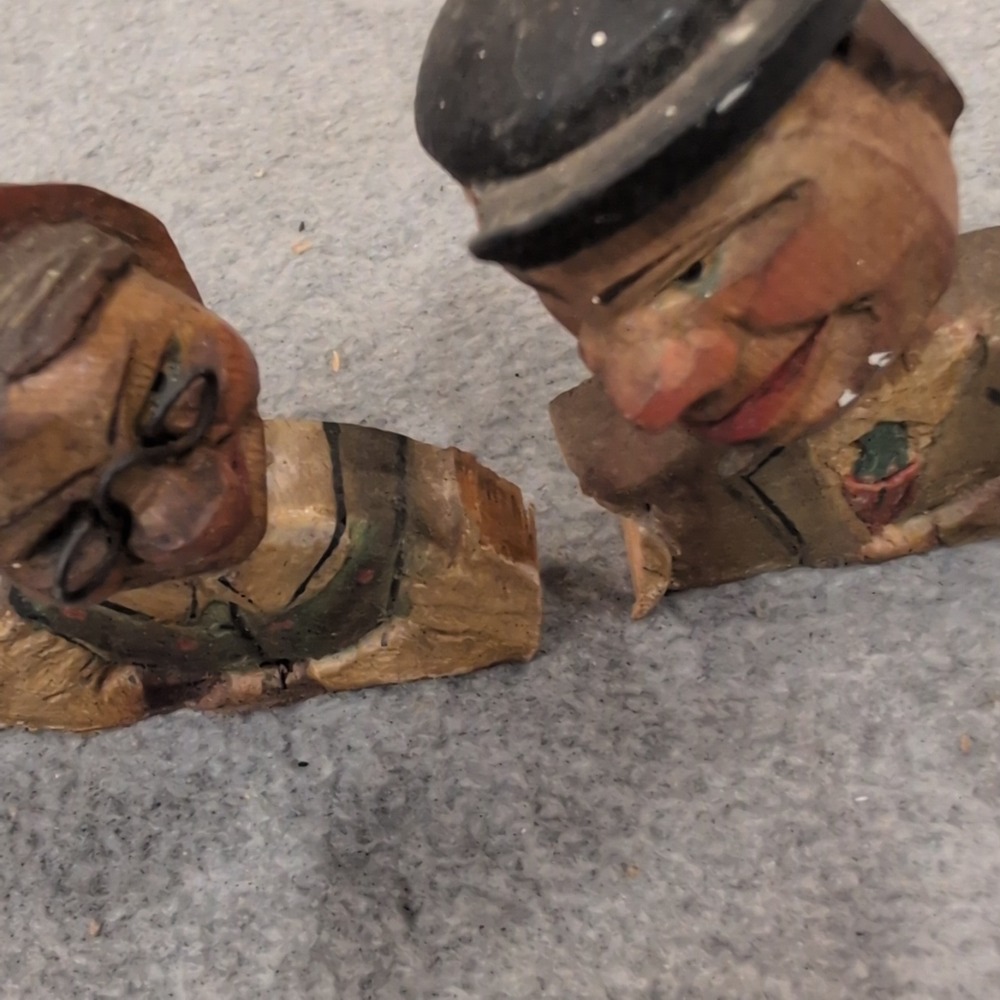 Vintage‎ Hand Carved Wood Folk Art Character Busts Trio Figurine Wall Hanging - Picture 2 of 5